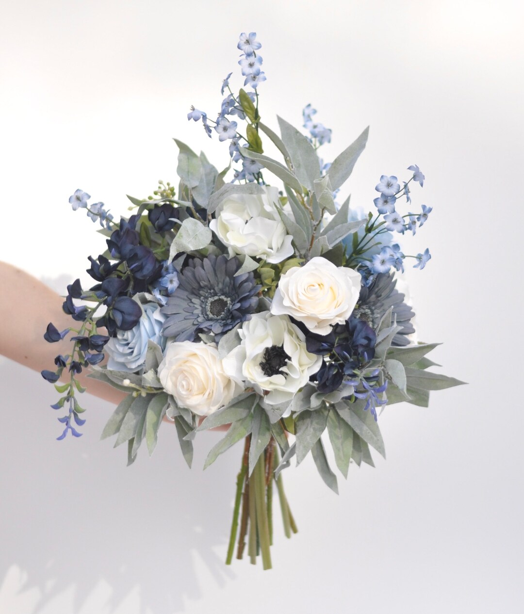 結婚式造花ウェディングブーケシルクウェディングフラワーブライダルブーケ_Gray ブルーウェディングブーケ、ブライダルブーケ、フラワーブーケ