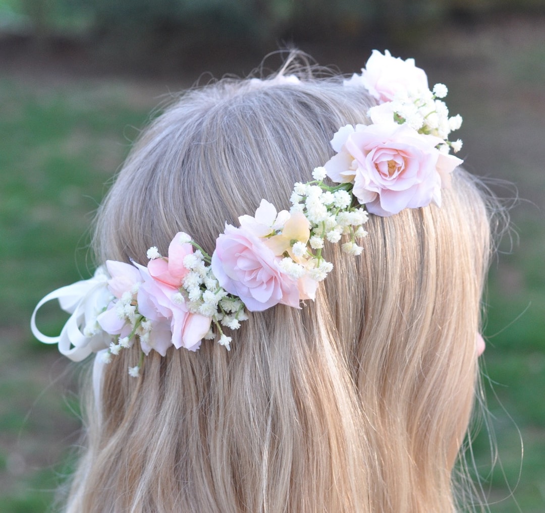 Hair Wreath Accessories Botanical Cottage Pink Flower Rose Embellished Headband Flower Crown Pink Peony – Faux Rose Floral Headpiece With  main image 4