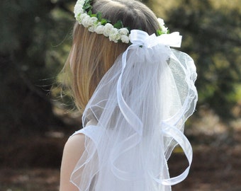 First communion headpiece, first communion flower crown, white flower crown for girls, flower girl crown, holy communion headband, halo