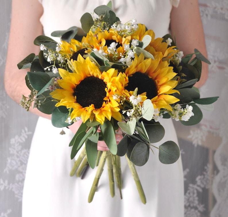 Sunflower Bouquet, Boho Bouquet, Bride Bouquet, Eucalyptus, Silk Wedding Flowers, Wedding Flowers, Wedding Bouquet, Sunflower,Bridal Bouquet image 3