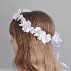 First communion headpiece, first communion flower crown, white flower crown for girls, flower girl crown, hydrangea, communion headband,halo image 2