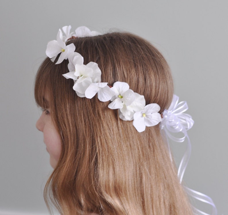 First communion headpiece, first communion flower crown, white flower crown for girls, flower girl crown, hydrangea, communion headband,halo image 2