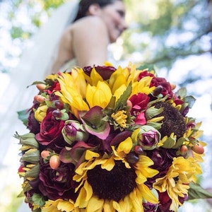 Ramo de girasol, Flores de boda, Ramo de boda, Flores de seda, Ramo de flores, Ramo de novia, Boda rústica, Damas de honor, Flores