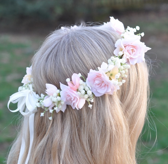 Pale Blush Pink Flower Crown Headband Wedding Head Wreath Crown