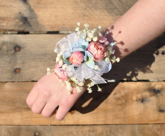 Blush Rose Corsage, Wedding Flowers, Wedding Corsage, Prom Corsage, Wrist  Corsage, Rose Corsage, Silk Wedding Flowers, Rhinestone Bracelet 