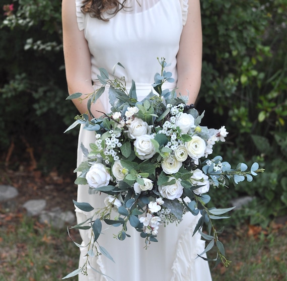 ユーカリのブーケ、花嫁のブーケ、シルクのウェディングブーケ