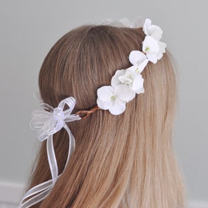 First communion headpiece, first communion flower crown, white flower crown for girls, flower girl crown, hydrangea, communion headband,halo image 4