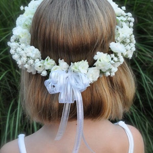 First communion headpiece, first communion flower crown, white flower crown for girls, flower girl crown, holy communion headband, halo image 2