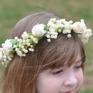 First communion headpiece, first communion flower crown, white flower crown for girls, flower girl crown, holy communion headband, halo