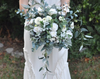 Wedding Bouquet, Bridal Bouquet, Silk Flower Bouquet, Artificial Flower Bouquet, Flower Bouquet, Silk Flowers, Wedding Flowers, Eucalyptus