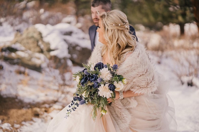 Blue wedding bouquet, wedding flowers, bridal flowers, peony bouquet, eucalyptus, outdoor wedding, destination wedding, silk flower bouquet image 7