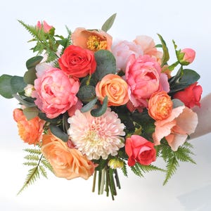Boho Bouquet Blush Coral Bridal Silk Wedding Flowers Eucalyptus Peony Rose Ranunculus Wedding Bouquet Destination wedding Tropical Bouquet.