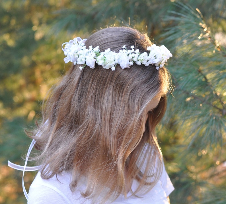 First communion headpiece, first communion flower crown, white flower crown for girls, flower girl crown, holy communion headband, halo image 2