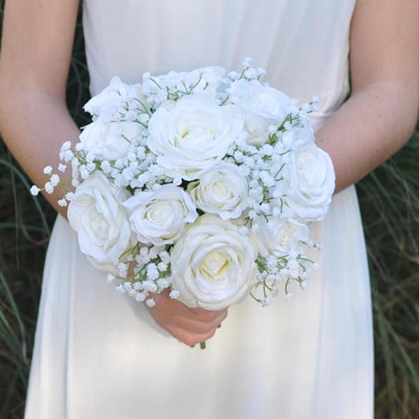 White Rose and Babys Breath Bouquets - Etsy