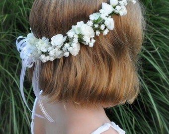 First communion headpiece, first communion flower crown, white flower crown for girls, flower girl crown, holy communion headband, halo