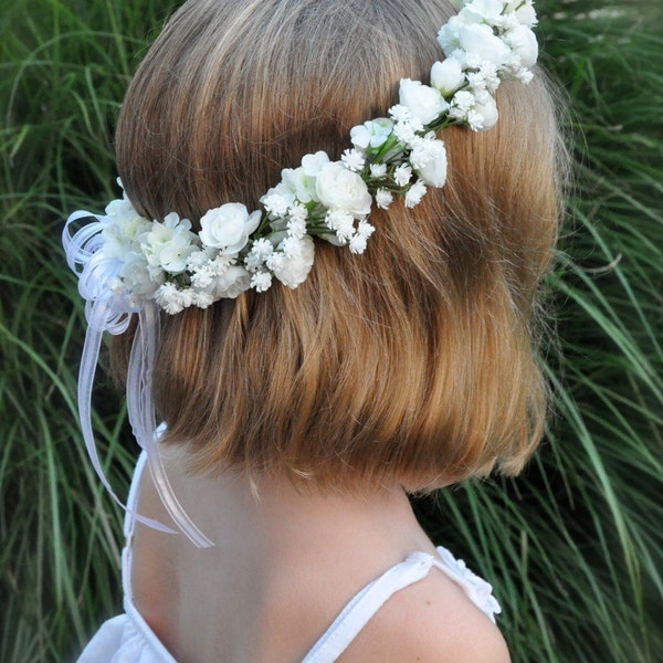 First communion headpiece, first communion flower crown, white flower crown for girls, flower girl crown, holy communion headband, halo