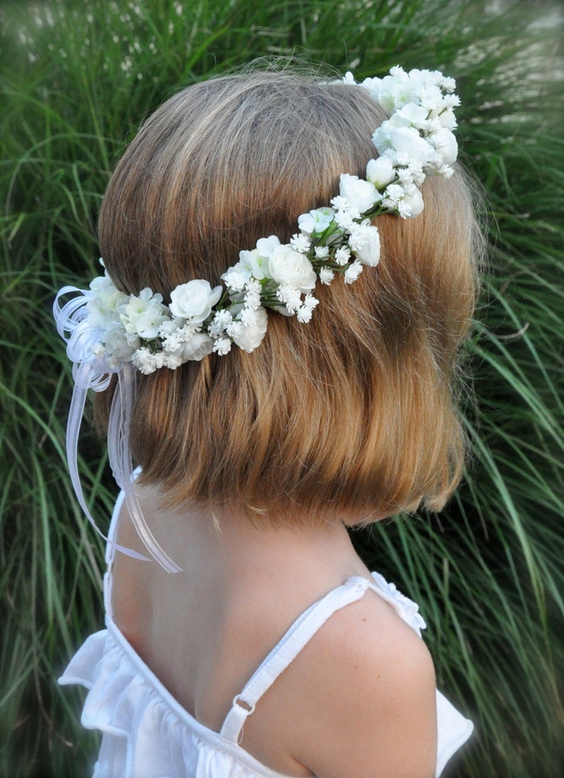 First communion headpiece, first communion flower crown, white flower crown for girls, flower girl crown, holy communion headband, halo image 1