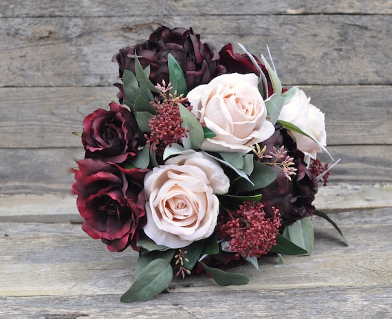 D-Seven Fiori artificiali mozzafiato fiori bordeaux con stelo per bouquet di nozze fai da te centrotavola composizioni floreali addio al nubilato baby shower feste decorazioni per la casa