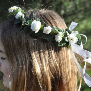 First communion headpiece, first communion flower crown, white flower crown for girls, flower girl crown, holy communion headband, halo image 2