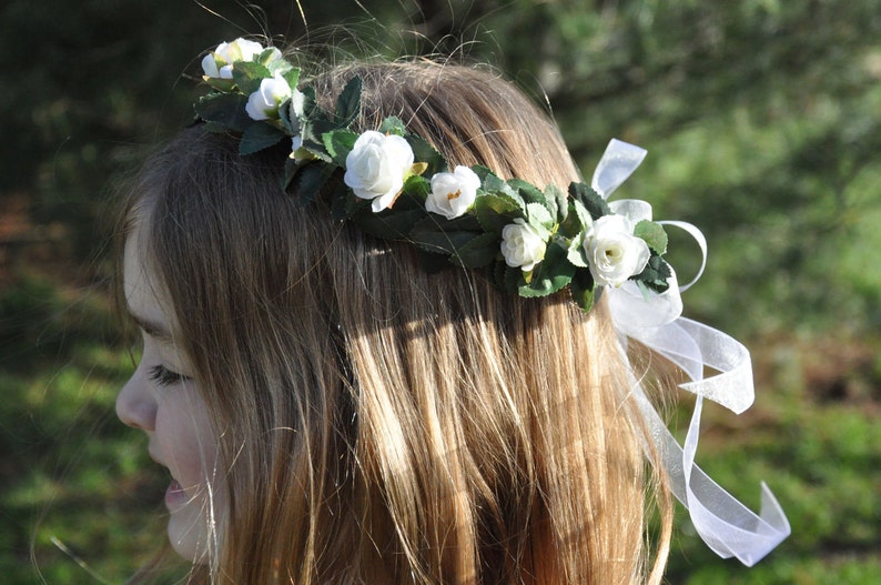 First communion headpiece, first communion flower crown, white flower crown for girls, flower girl crown, holy communion headband, halo image 2