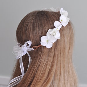 First communion headpiece, first communion flower crown, white flower crown for girls, flower girl crown, hydrangea, communion headband,halo image 3