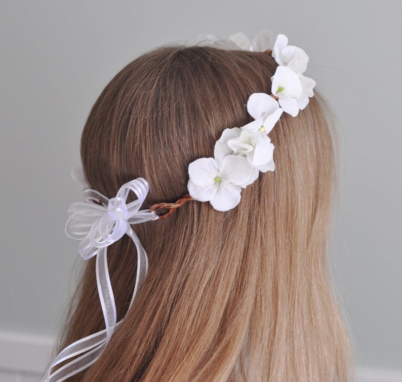 First communion headpiece, first communion flower crown, white flower crown for girls, flower girl crown, hydrangea, communion headband,halo image 3