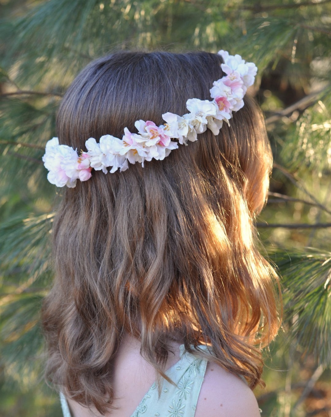 NATOSU Mädchen Kommunion Stirnband - Blumenkrone Haarkranz Weiß Rosa Für Taufe, Hochzeit, Blumenmädchen