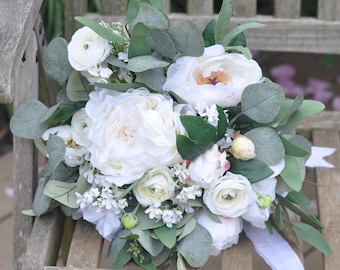Wedding Bouquet, White Bouquet, Wedding Flowers, Rustic Bouquet, Boho Flower Bouquet, Eucalyptus Bouquet, White Bouquet, Peony Bouquet