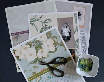 Junk Journal Ephemera Kit – Digitale Collage für Art Journaling | Vintage Tapete, Papiere, Fotos