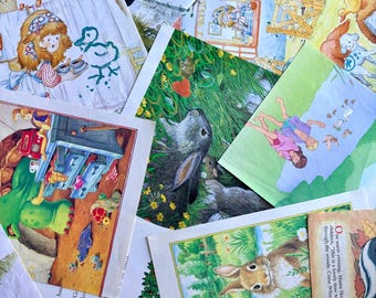 Vintage Children's Books Illustrated Paper Pages for Craft Papers and Junk Journals