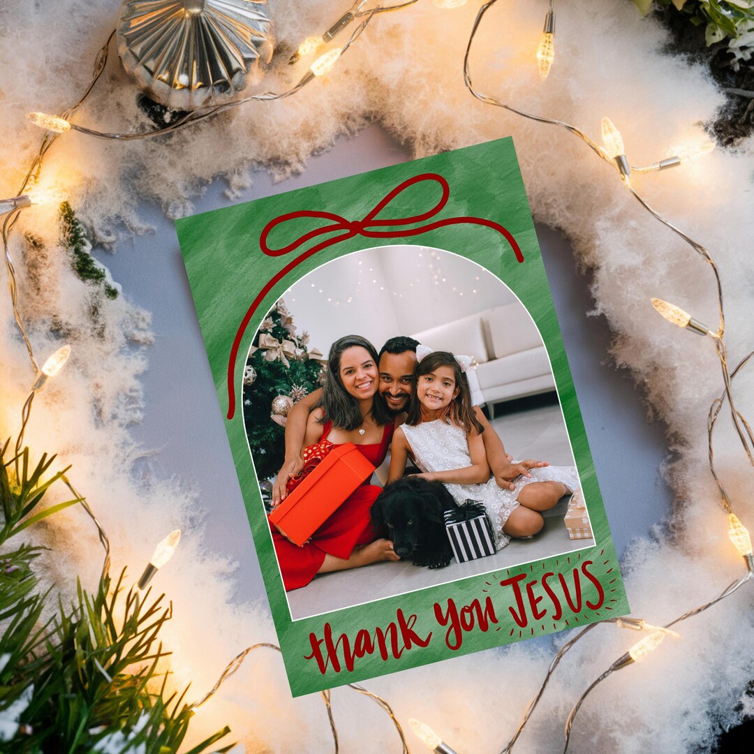 Hand Drawn Minimalist Thank You Jesus Photo Christmas Card | Watercolor ...