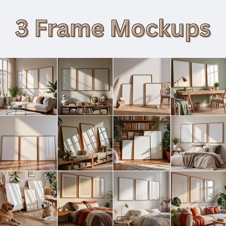 180 wall art mockup bundle with PSD and PNG files showing framed posters and artwork in realistic interior scenes. Includes gallery wall mockups, modern and Scandinavian wall decor, frame mockups, poster displays, art print mockups, and interior wall mockups for Etsy listings, digital artists, designers, and print sellers. Easy to edit in Photoshop or Photopea.