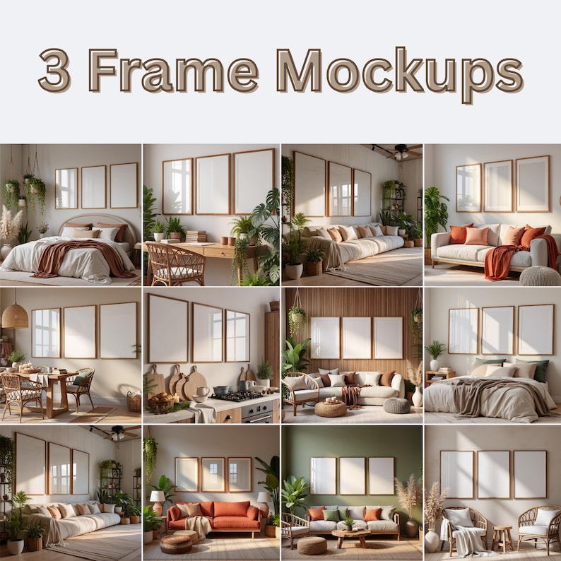 180 wall art mockup bundle with PSD and PNG files showing framed posters and artwork in realistic interior scenes. Includes gallery wall mockups, modern and Scandinavian wall decor, frame mockups, poster displays, art print mockups, and interior wall mockups for Etsy listings, digital artists, designers, and print sellers. Easy to edit in Photoshop or Photopea.