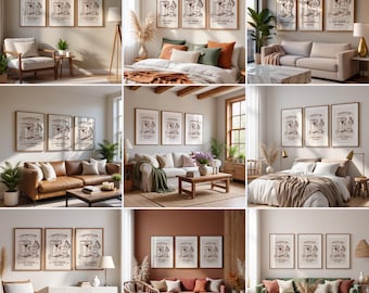 16 Wall Art Mockup Bundle – 3 Frame PSD Mockups, Modern Interior, Editable Smart Object, Minimal Frame Mockup Set, Digital Download