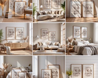 9 Wall Art Mockup Bundle – 2 Frame PSD Mockups, Modern Interior, Editable Smart Object, Minimal Frame Mockup Set, Digital Download