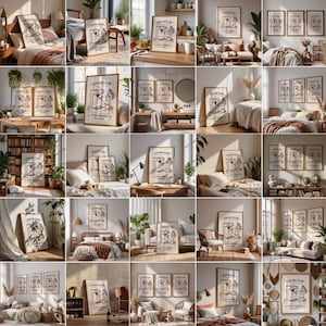 May include: A collection of framed art prints featuring a vintage-style coffee machine illustration with the text "Coffee Club Every Morning". The prints are in a variety of interior settings, including bedrooms and living rooms.
