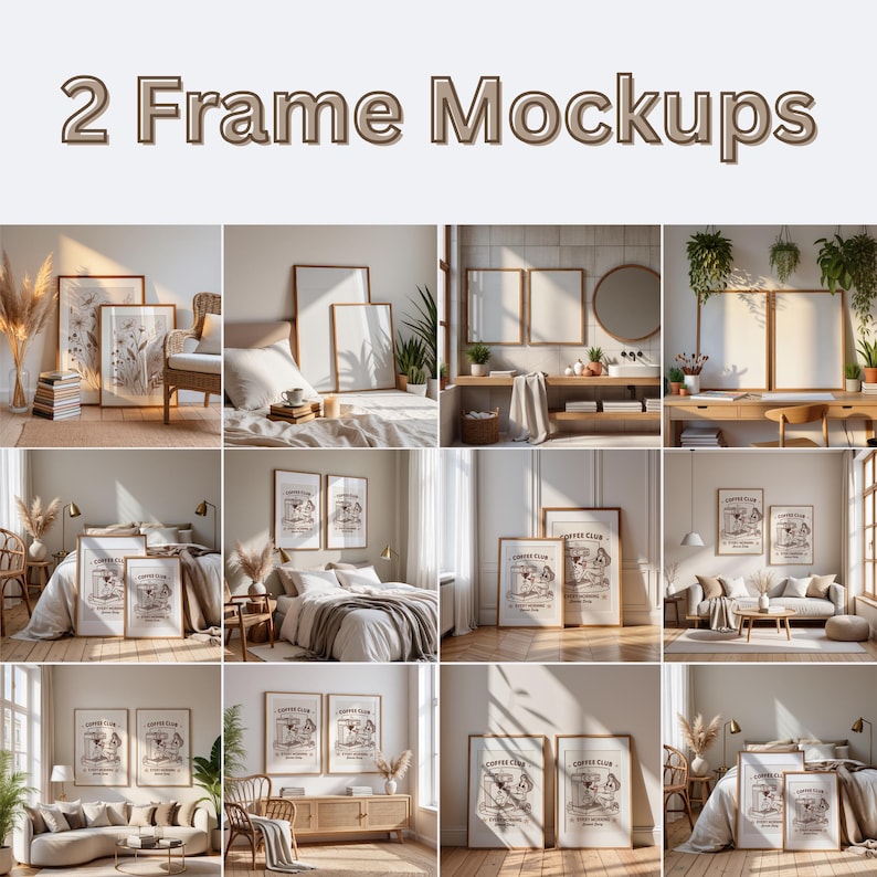 180 wall art mockup bundle with PSD and PNG files showing framed posters and artwork in realistic interior scenes. Includes gallery wall mockups, modern and Scandinavian wall decor, frame mockups, poster displays, art print mockups, and interior wall mockups for Etsy listings, digital artists, designers, and print sellers. Easy to edit in Photoshop or Photopea.