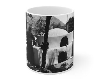 Asi Gonia 1968 Vintage Fototasse | Griechisches Dorf Schwarz-Weiß-Fotografie | Crete Erbgeschenk | Keramik Kaffeetasse | Griechische Diaspora Geschenk
