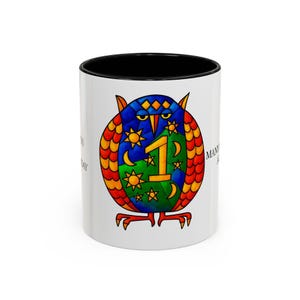 Taza con diseño de búho: Número 1 vibrante y asa de color (cerámica, apta para lavavajillas) cumpleaños