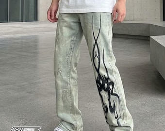 Retro Embroidered Jeans | Washed Distressed Micro Flared Pants | Daily Wear | Y2K Streetwear Style