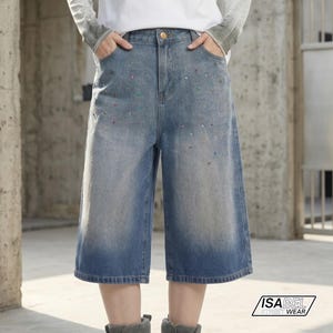 Denim Baggy Jorts | Wide Leg Shorts | Rhinestone Design | Y2K Streetwear