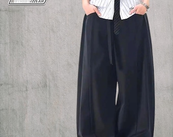 Curved Wide Leg Pants | Loose Draped Baggy Trousers | Casual Y2K Streetwear