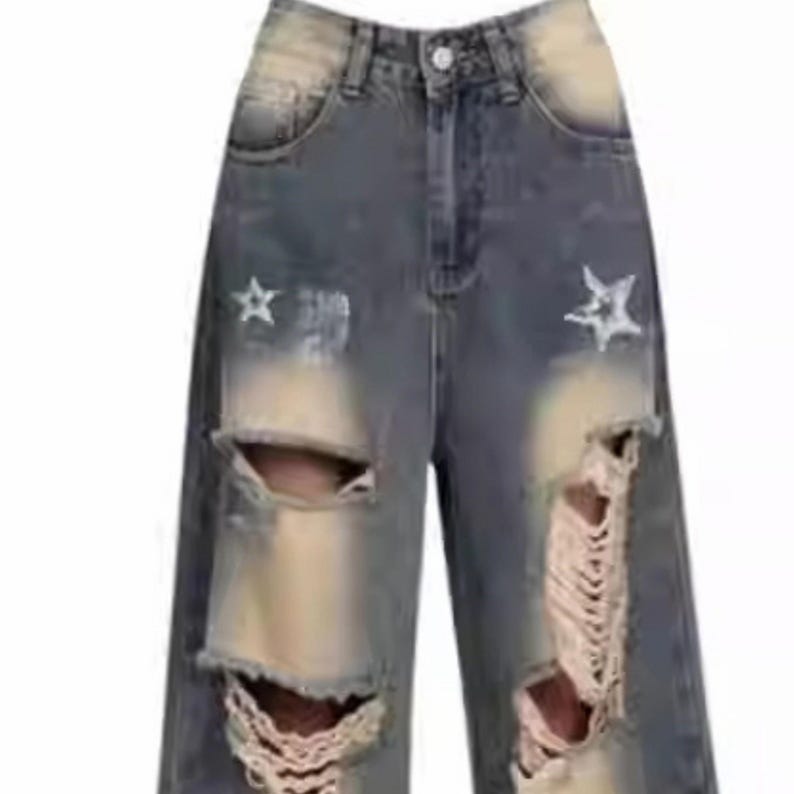 Star Wide Leg Jeans | Oversized Distressed Denim Pants | Daily Wear | Y2K Grunge Style

Distressed star wide leg jeans with oversized Y2K grunge style