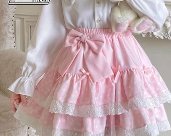 Spódnica mini z falbanką i kokardą | Warstwowe spodnie z wysokim stanem | Y2K Lolita Streetwear