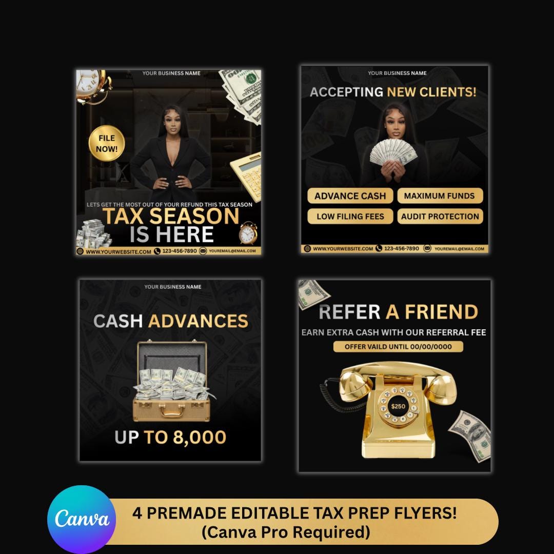 Tax Preparation Editable Flyer Templates Canva Tax Service Flyers Etsy