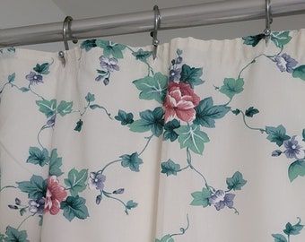 Vintage floral shower curtain / fabric shower curtain / rose vines curtain / flower shower curtain boho / fabric / roses / white