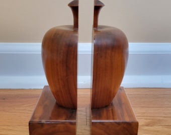 Vintage Wooden Bookends / Apple bookends / Wood apples / Wood bookends / heavy bookends / solid wood / apple shaped / fruit bookends