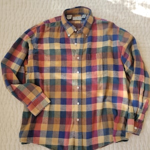 Vintage LL Bean Flannel shirt / button down plaid shirt / mens large flannel / checked shirt / winter flannel / grunge farmer cozy fall