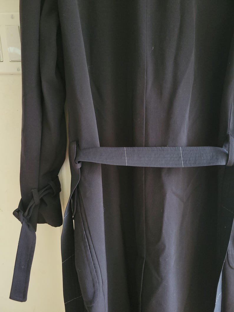 Vintage Anne Klein II long trench coat / Navy blue trench coat / Long blue trench / vintage wool trench / large oversized trench / classic image 7