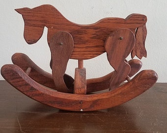 Antique wooden rocking horse, moving parts rocking horse, antique vintage kids toy, vintage wooden childrens horse, wood rocking horse toy